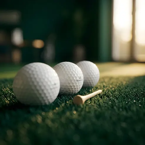 Climate-controlled indoor golf bay with premium furnishings at Stonehaven