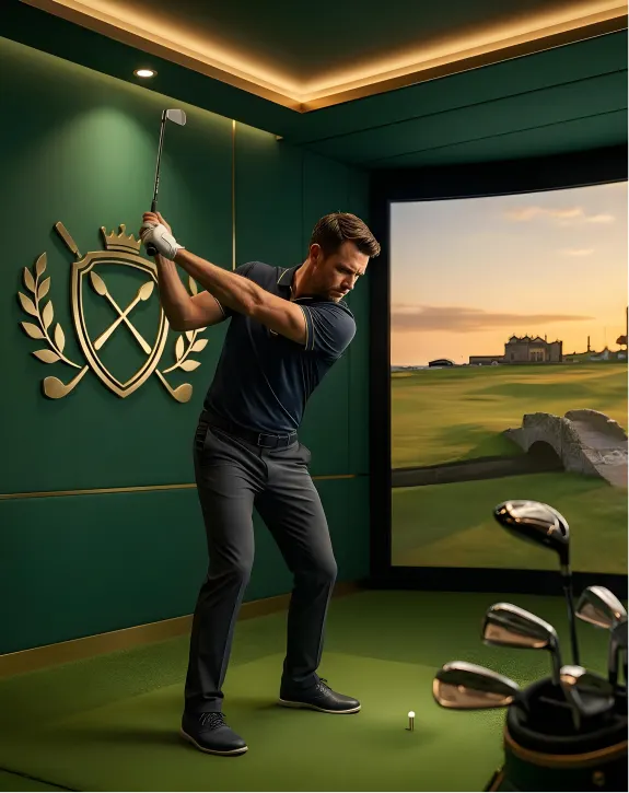 Private climate-controlled golf bay designed for focus and improvement